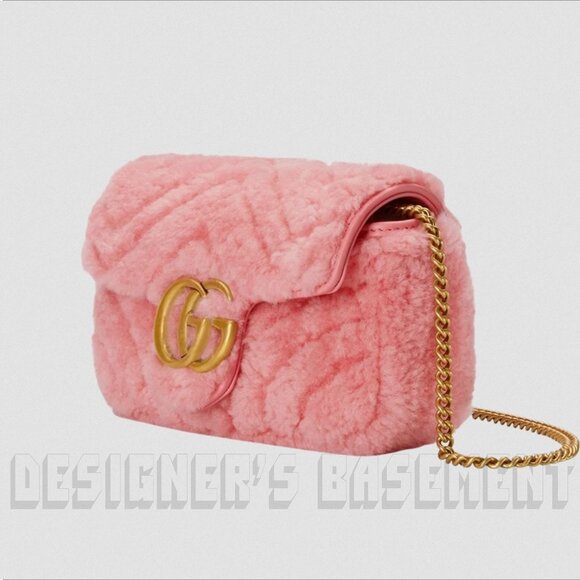 GUCCI pink Super Mini GG MARMONT Shearling Matelasse Crossbody shoulder Bag NIB - Picture 8 of 8
